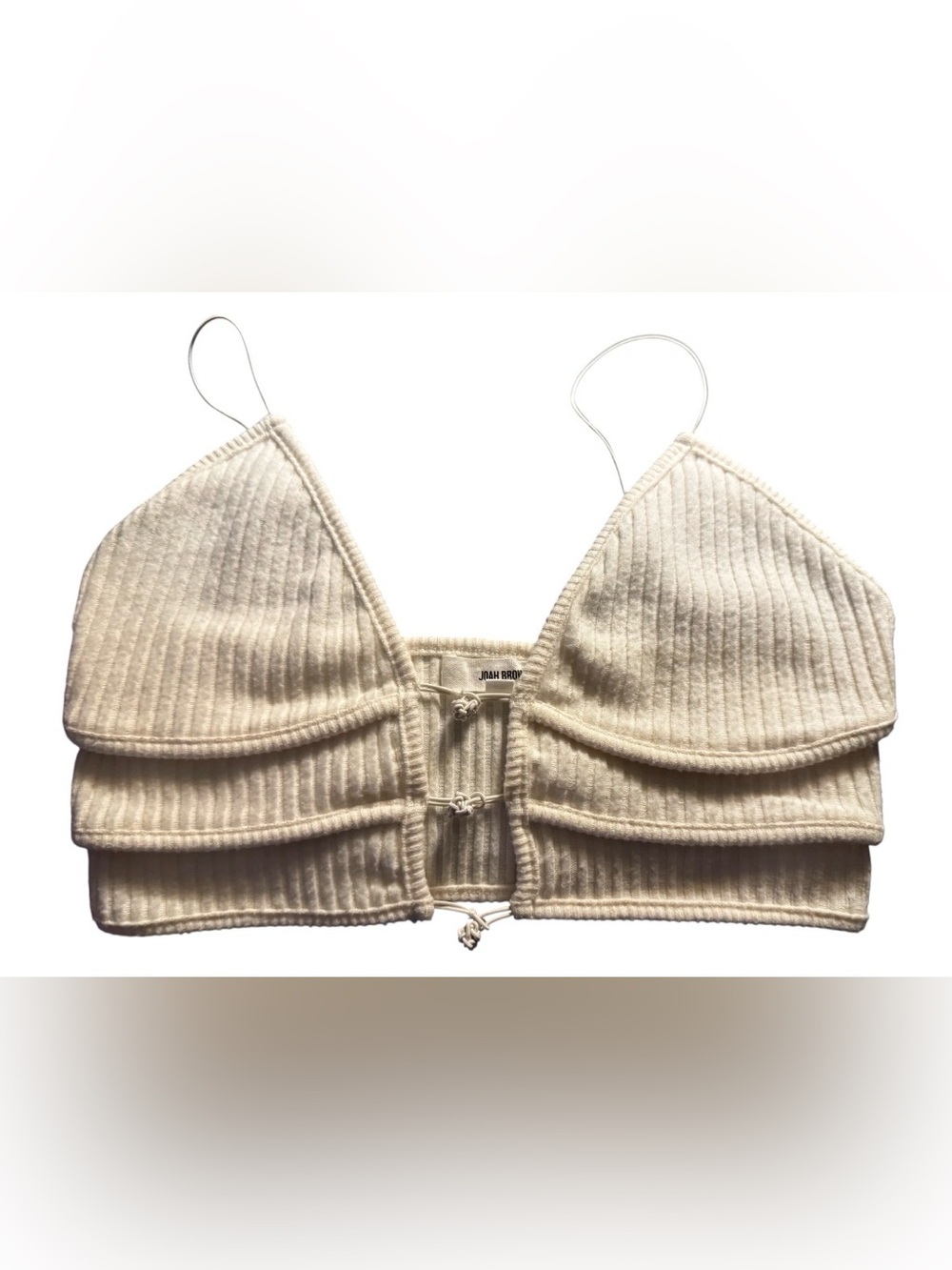 Joah Brown size S/M Triangle Cropped Tank Top Cami Cream Sexy Soft Ivory Ribbed - Picture 4 of 8